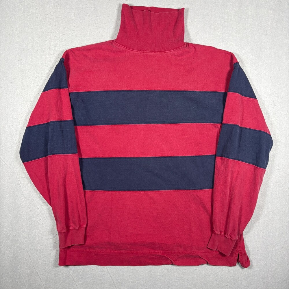 Vintage Merona Turtleneck Heavy XL Rugby Preppy Red Blue Cotton Top Oversized